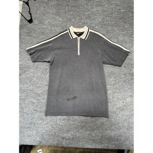 Flip Flop Mens XXL Gray Ribbed Quarter Zip Polo Racing Stripe Short Sleeve Shirt